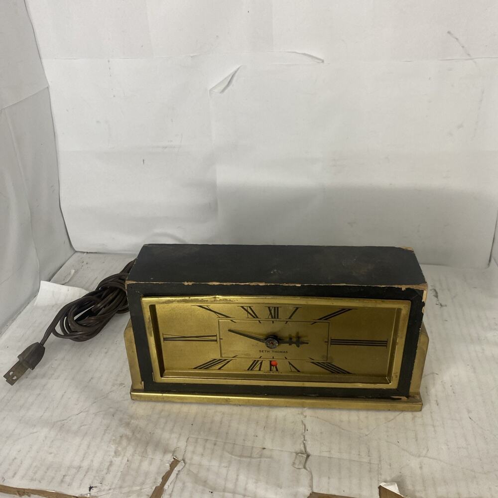 Vintage Seth Thomas Wood Desk Clock Rectangular Electric For Parts & Repair Only
